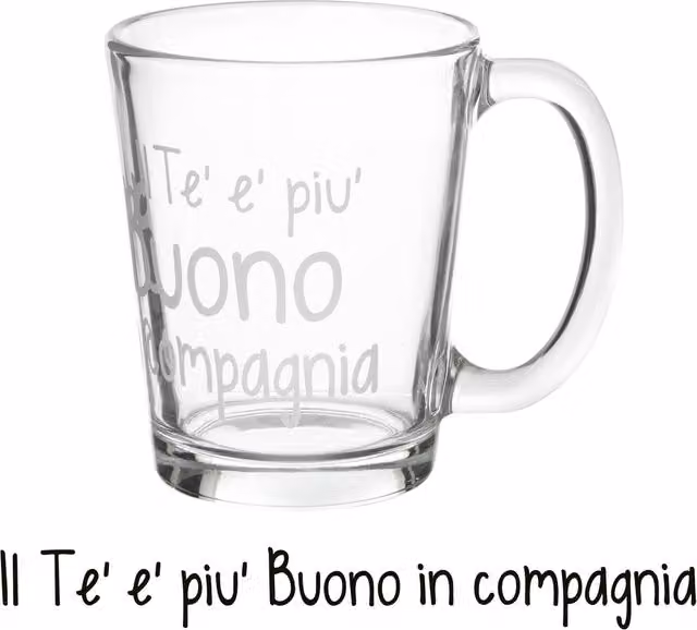 Tazza da tè in vetro trasparente KASANOVA con scritta Tè buono, 310 ml