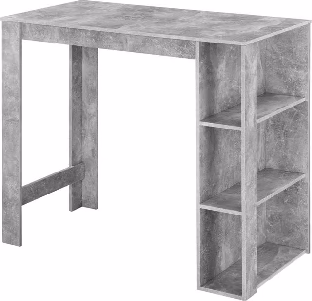 Tavolo alto da bar Danderyd en.casa con 3 ripiani laterali, effetto cemento grigio, L 120 cm x P 60 cm x H 106 cm