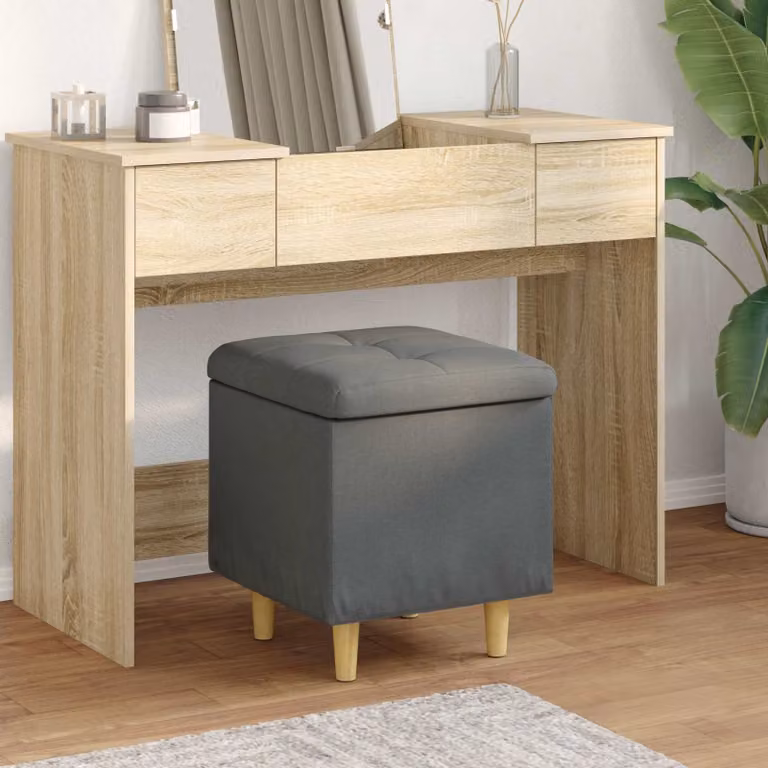 Pouf con contenitore vidaXL in tessuto grigio con struttura in legno L/P/H: 40 x 40 x 45 cm
