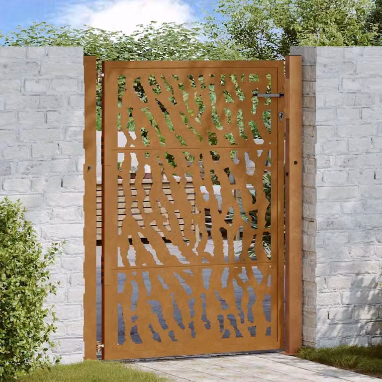 Cancello da giardino singolo vidaXL in acciaio corten marrone L: 150 cm, H: 110 cm