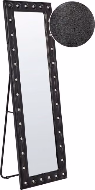 Specchio da pavimento BELIANI con cornice decorativa in strass e rivestimento in pelle sintetica nera, L: 50 cm, H: 150 cm