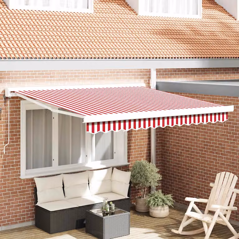 Tenda retrattile vidaXL con bracci pieghevoli in poliestere, Rosso e Bianco, L: 300 cm, P: 250 cm, H: 165 cm