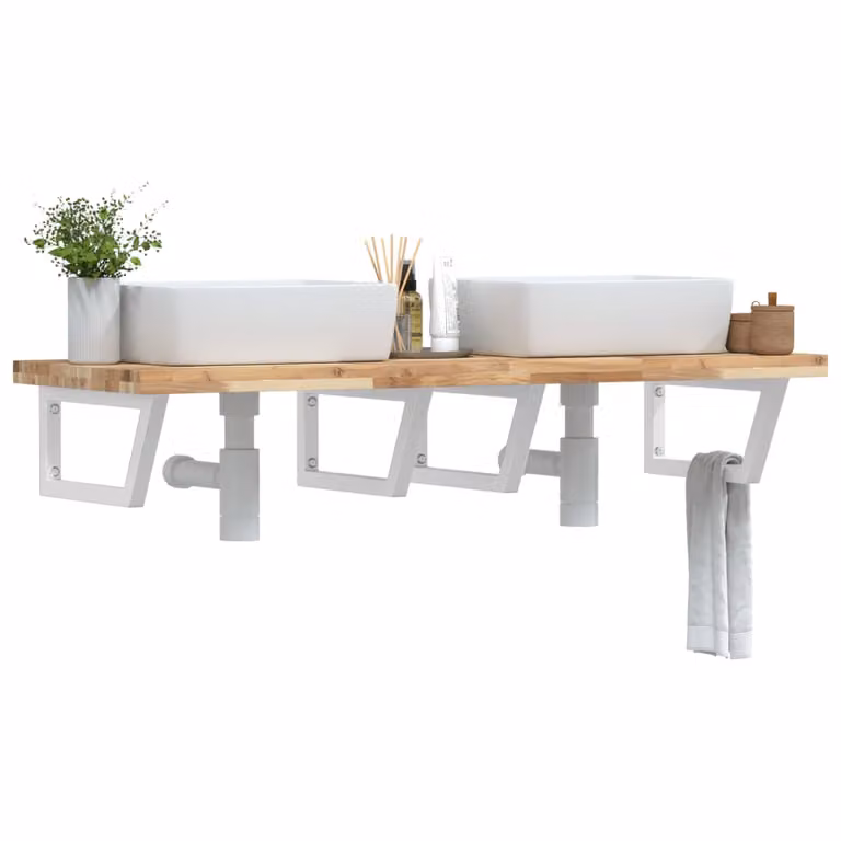 vidaXL Ripiano a Parete per Lavabo in Accacia e Metallo, Marrone e Bianco