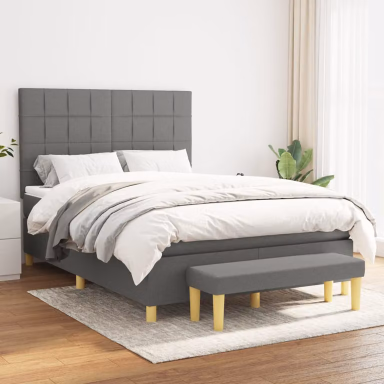 Giroletto a molle con materasso ibrido vidaXL in tessuto grigio e bianco, L/P/H: 193 x 144 x 128 cm