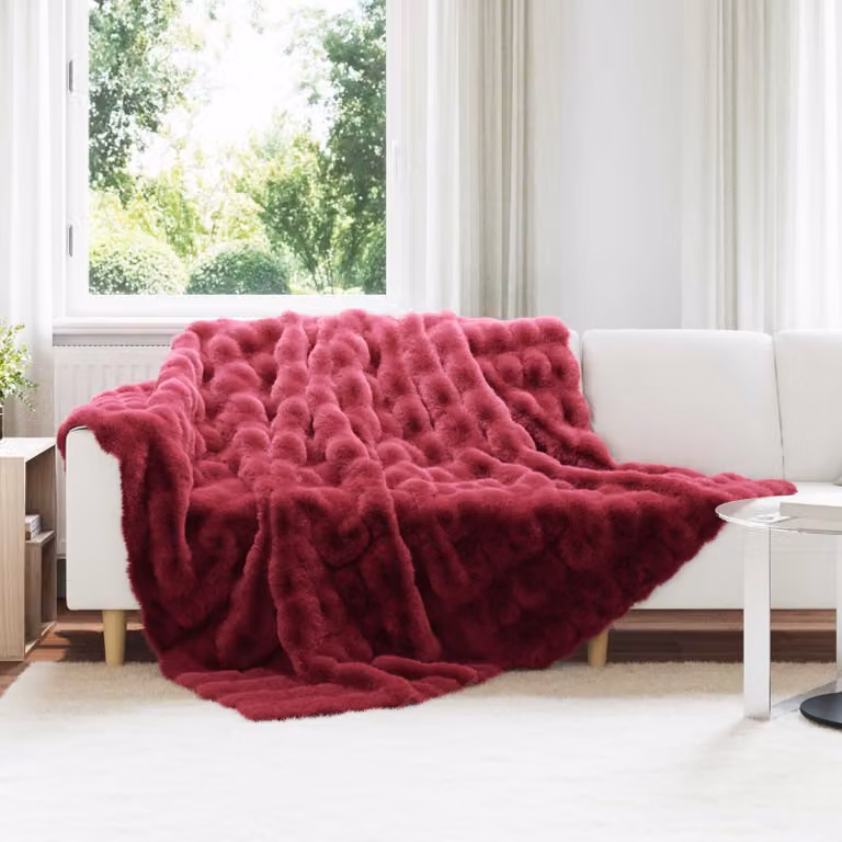 Set di 4 copertine antiscivolo vidaXL Olite in finta pelliccia di coniglio rossa, L/P: 240 x 220 cm
