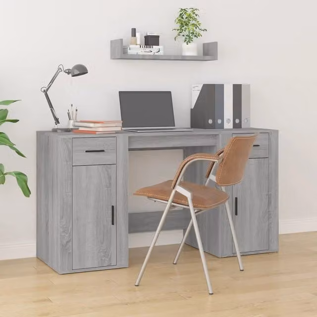 Scrivania moderna con armadietto vidaXL in legno multistrato grigio