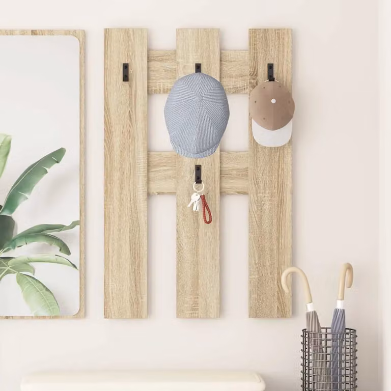 vidaXL Appendiabiti a muro in legno marrone con ganci distribuiti L: 100 cm, H: 65 cm, P: 3 cm