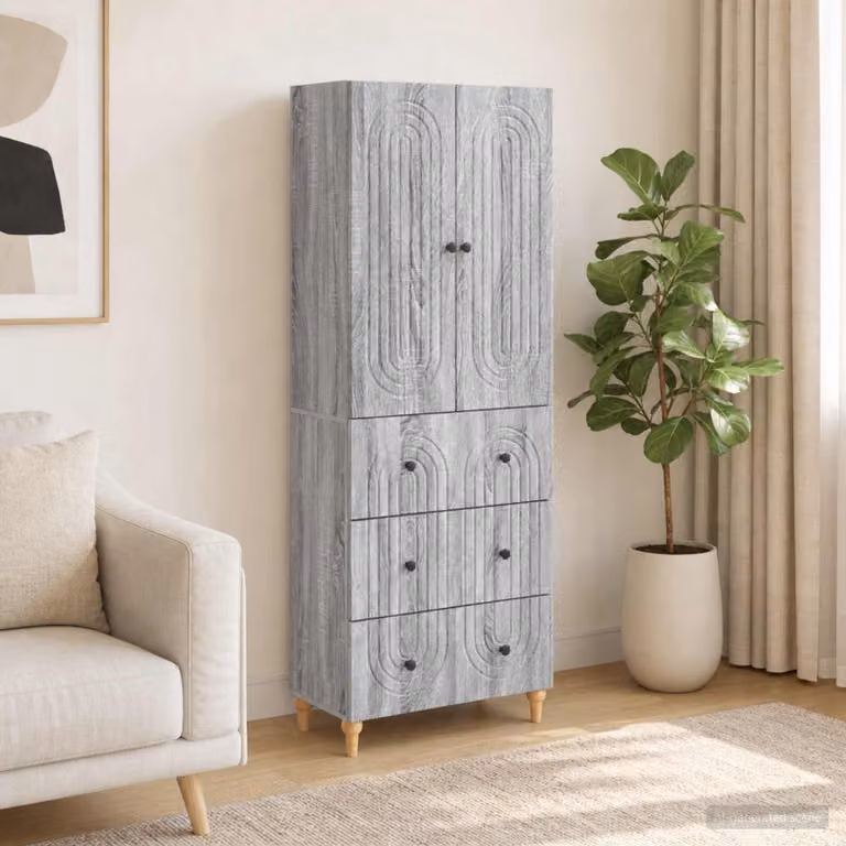 Set di 2 armadi a muro vidaXL moderni in legno e MDF grigio con ante a battente e cassetti, L/P/H: 90,0 x 34,5 x 66,0 cm