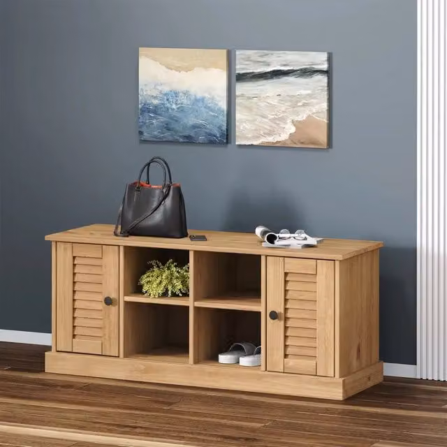 Panca Scarpiera e Sgabello VIGO Design Mania in Legno Massello di Pino, Marrone, L: 106 cm, P: 35 cm, H: 45 cm