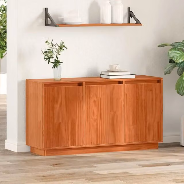 Credenza Buffet Moderna vidaXL in Pino Massello Marrone L: 111 cm, P: 34 cm, H: 60 cm
