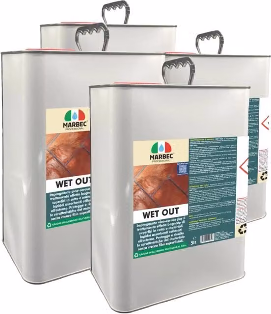 Trattamento per cotto esterno Marbec WET OUT colore bianco confezione da 4 pezzi da 5 l ciascuno