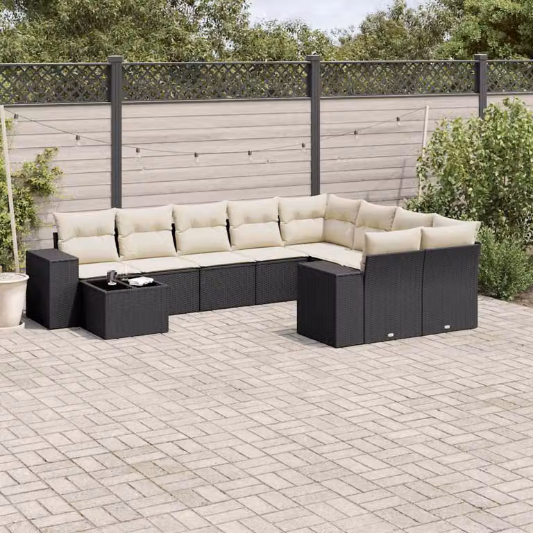 vidaXL Set Divani da Giardino a L con Cuscini e Tavolino da Esterno in Polyrattan e Acciaio Nero