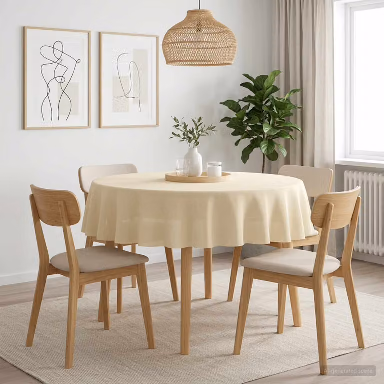Set di 5 tovaglie rotonde vidaXL in poliestere, idrorepellenti e antimacchia, colore bianco crema, Ø 140 cm