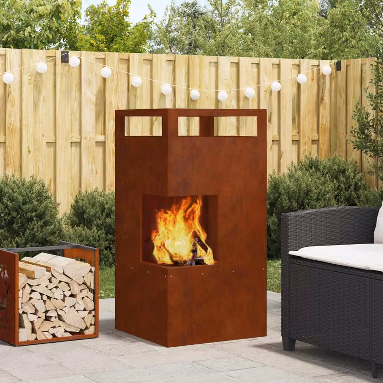 vidaXL Chiminea in acciaio resistente alle intemperie colore marrone