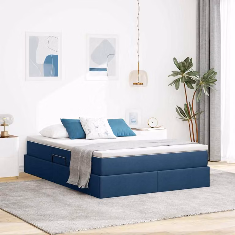 Letto con contenitore e materasso ibrido vidaXL Blu L: 140 cm, P: 190 cm, H: 194 cm