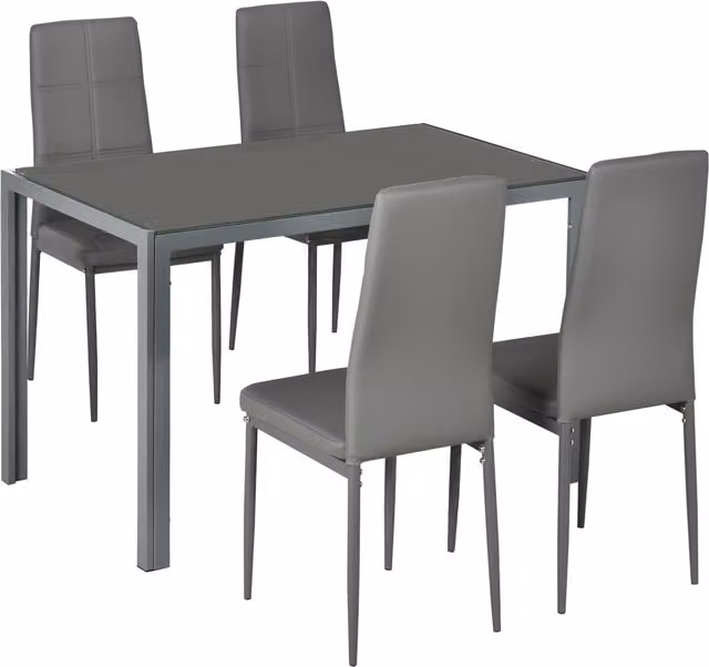 Set da pranzo HOMCOM composto da tavolo rettangolare in vetro temperato e 5 sedie in similpelle e metallo, stile moderno, colore grigio