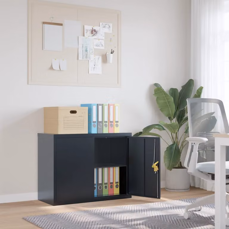 Armadio Classificatore vidaXL in Metallo Antracite Opaco con Ante a Battente e Serratura L: 90 cm, P: 40 cm, H: 70 cm