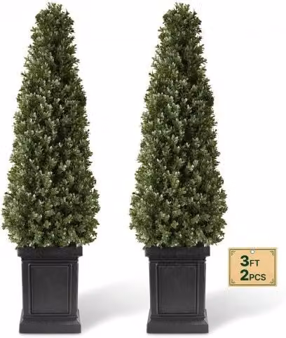 Set di 2 Alberi Finti di Bosso VEVOR in Plastica Verde, Piante Artificiali con Vasi Stabili, Forma Piramidale per Interni ed Esterni