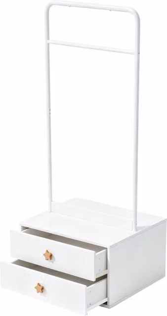 Armadio per cameretta con 2 ante, 2 cassetti interni e barra appendiabiti, design minimalista in MDF bianco e legno, L: 140 cm, P: 55 cm, H: 170 cm