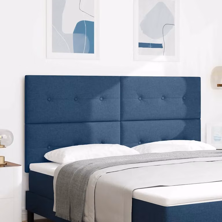 Testiera per letto vidaXL con illuminazione LED e porte USB, rivestimento in tessuto blu, Larghezza: 180 cm