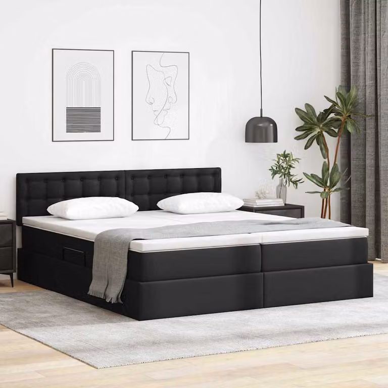 Letto con Contenitore vidaXL in Pelle Sintetica Nera L 200 x P 200 cm, H 88 x L 200 x P 204 cm