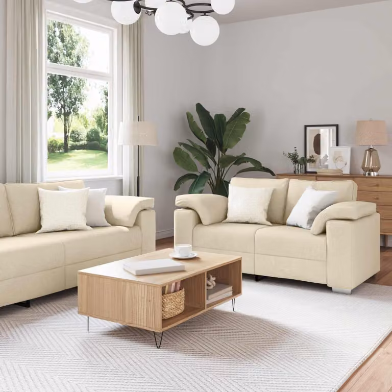 Set di 2 divani vidaXL in tessuto beige per soggiorno con cuscini inclusi
