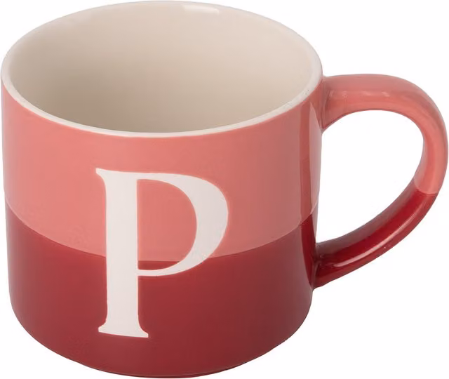 Tazza a forma di lettera P rosa e bianca Blend Collection in ceramica da 400 ml