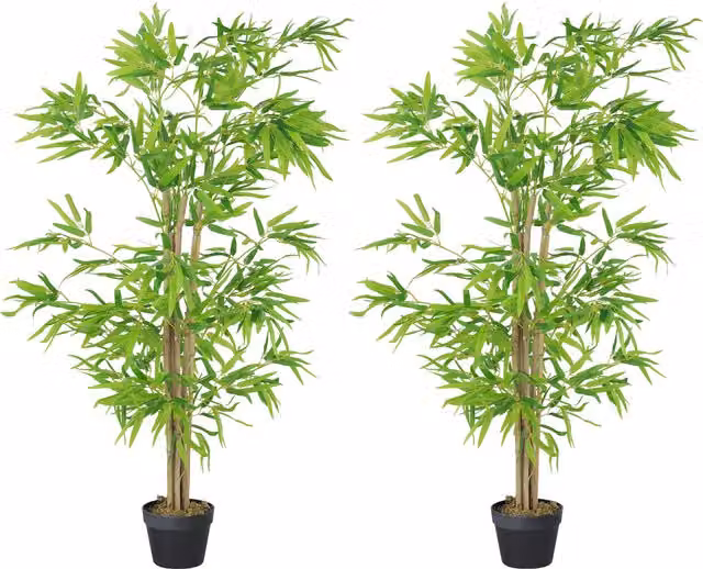 Set di 2 piante di bambù artificiali Outsunny con 644 foglie e vaso nero, Altezza: 150 cm