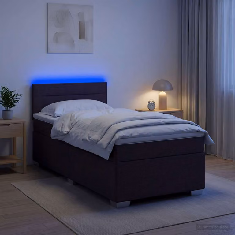 Letto Box Spring vidaXL con Materasso Ibrido e Illuminazione LED, Marrone e Bianco, L/P/H: 90 x 200 cm