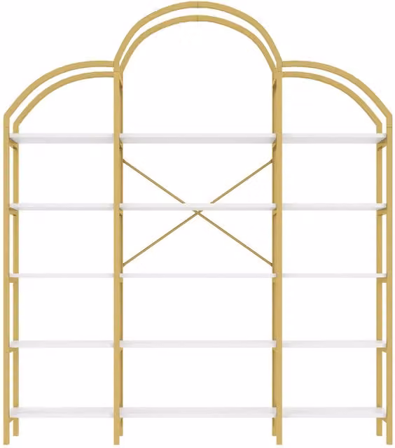 Scaffale moderno NK Space a cinque livelli con design a nuvola, Oro e Bianco, L: 170 cm, P: 26 cm, H: 190 cm