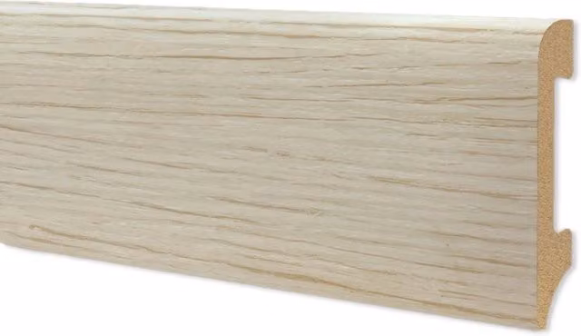 Battiscopa EqualWood HI-TEC in polimeri colore Rovere Sbiancato H: 7,5 mm, L: 75 mm