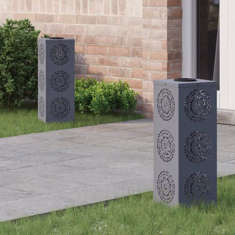 Set di 2 faretti LED solari vidaXL per sentieri e giardino, colore grigio, luce bianco caldo, H x L x P: 50 x 18 x 18 cm