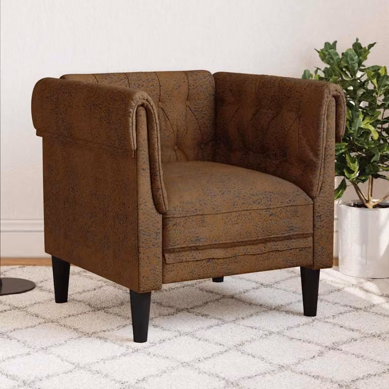 vidaXL Poltrona Chesterfield Marrone in Tessuto con Braccioli
