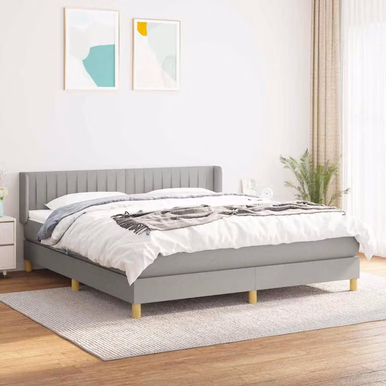 Giroletto a molle con materasso vidaXL in tessuto grigio chiaro e bianco, L/P: 180 x 200 cm