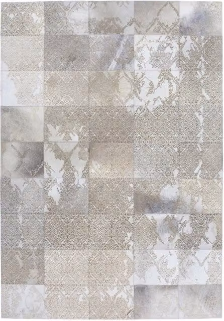 Tappeto Cobra 343 Kendra Home in pelle e poliestere con design a laser argento e beige