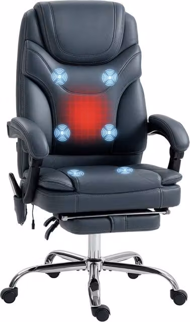 Sedia da Ufficio Executive Minimal con Poggiapiedi in Pelle PU Grigia, Altezza Regolabile, L/P/H: 67 x 67 x 113-121 cm