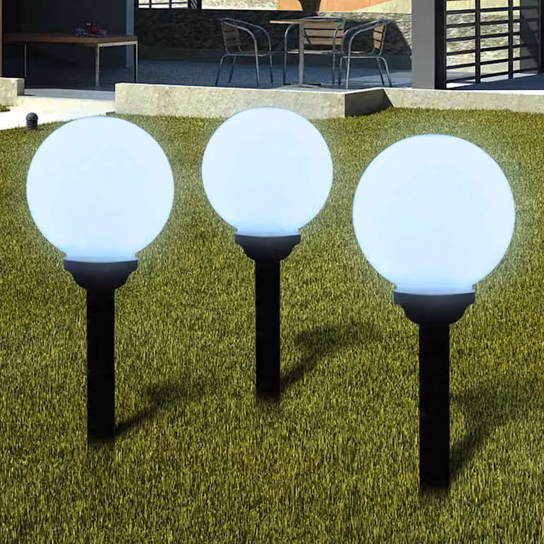 Set di 6 lampade solari da sentiero vidaXL con LED luce bianca calda e sensore crepuscolare, colore bianco, Altezza: 20 cm