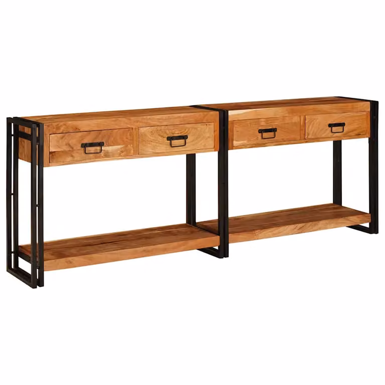 Set di 2 tavoli consolle vidaXL in legno di acacia color marrone rustico, L 200 x P 33 x H 75 cm
