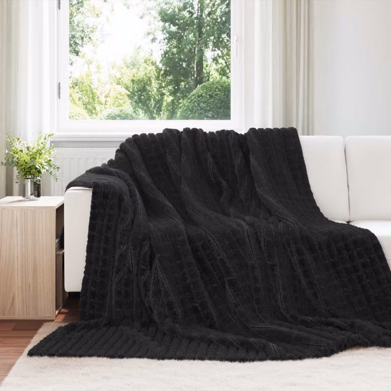 Set di 6 coperte in pile vidaXL nere, morbide e facili da curare, L 270 x P 240 cm