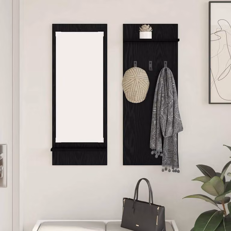 vidaXL Appendiabiti a muro moderno in legno MDF Nero L: 70 cm, P: 10 cm, H: 90 cm