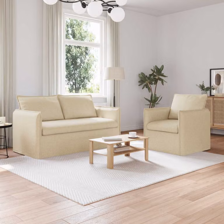 Set di 2 divani vidaXL in tessuto beige con struttura in metallo per soggiorno e camera da letto L/P/H: 196 x 82 x 85 cm