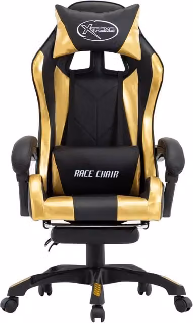 Sedia da Gaming vidaXL con Poggiapiedi, Colore Oro e Nero, in Similpelle con Poggiatesta e Ruote, Girevole a 360 Gradi