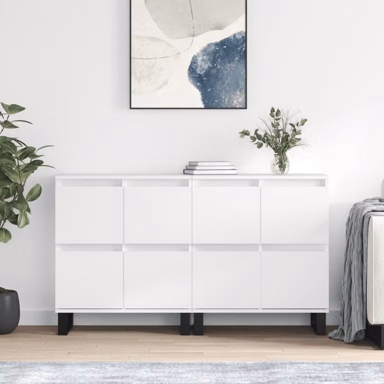 Set di 2 credenze vidaXL in legno multistrato bianco lucido L: 120 cm, P: 70 cm, H: 35 cm