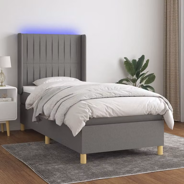 Letto Ibrido con Materasso e Illuminazione LED vidaXL in Tessuto Grigio e Bianco, L/P: 90 x 200 cm