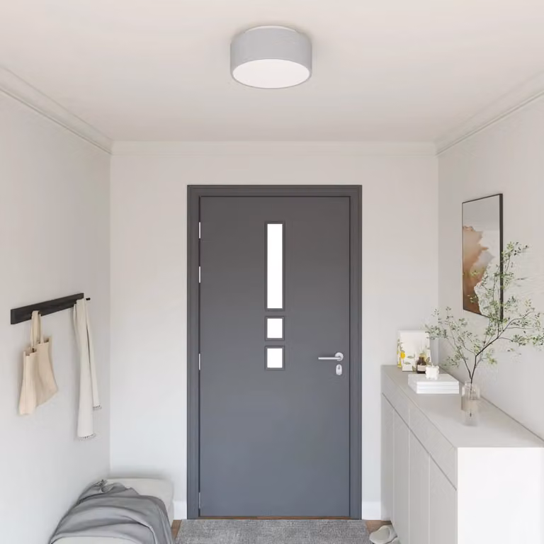vidaXL Lampada da soffitto rotonda in tessuto Grigio L: 30 cm, P: 30 cm, H: 13,5 cm