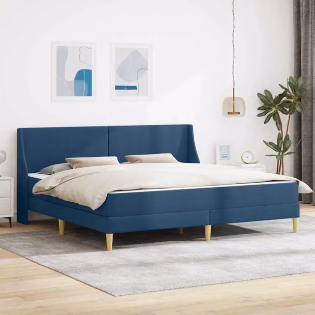Letto moderno con testiera imbottita e materasso in schiuma vidaXL, colore blu, struttura in legno e poliestere