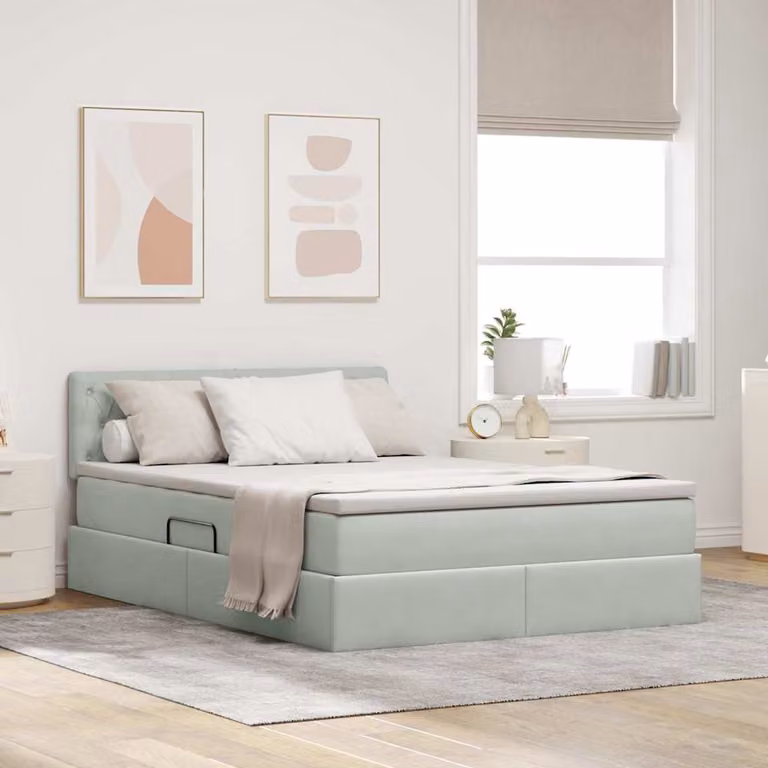 Letto con Contenitore vidaXL in Velluto Grigio e Bianco L/P/H: 140 x 200 x 88 cm