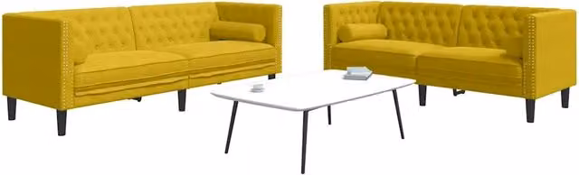 Set di 2 Divani Chesterfield vidaXL in Velluto Giallo con Cuscini