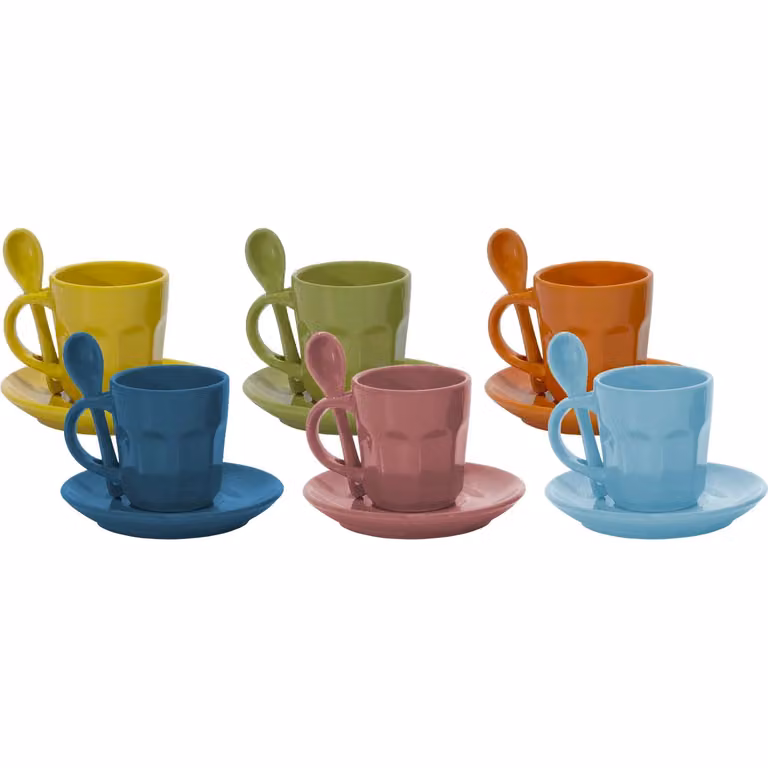 Servizio da caffè GUSTO CASA in stoneware multicolor composto da 6 tazzine con piattini e cucchiaini