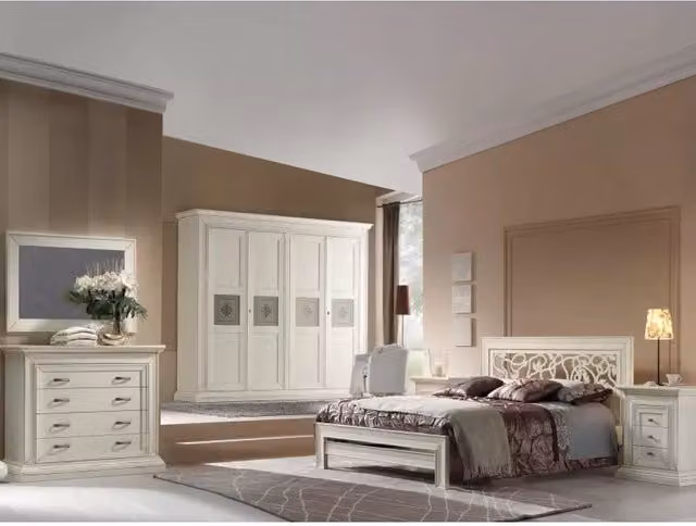 Set camera completa in legno massello stile shabby chic bianco anticato Mobili 2G